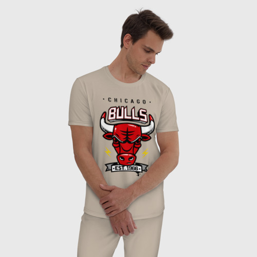 Мужская пижама хлопок Chicago bulls swag, цвет миндальный - фото 3