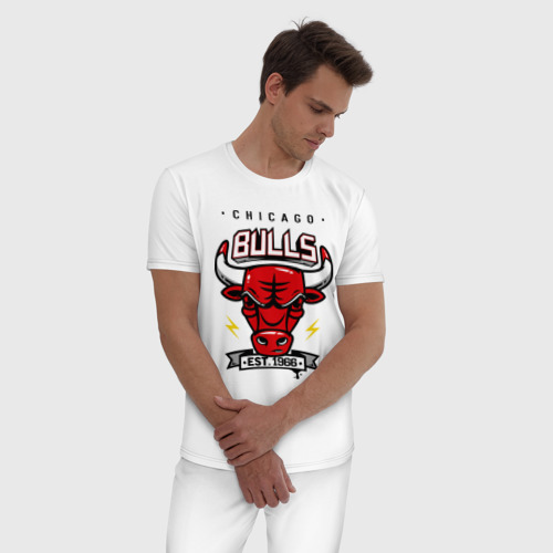 Мужская пижама хлопок Chicago bulls swag, цвет белый - фото 3