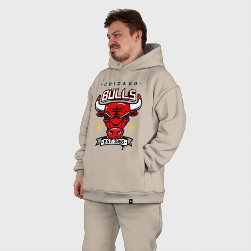 Мужской костюм oversize хлопок Chicago bulls swag, цвет миндальный - фото 7