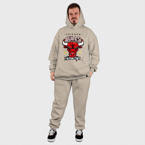 Мужской костюм oversize хлопок Chicago bulls swag, цвет миндальный - фото 8