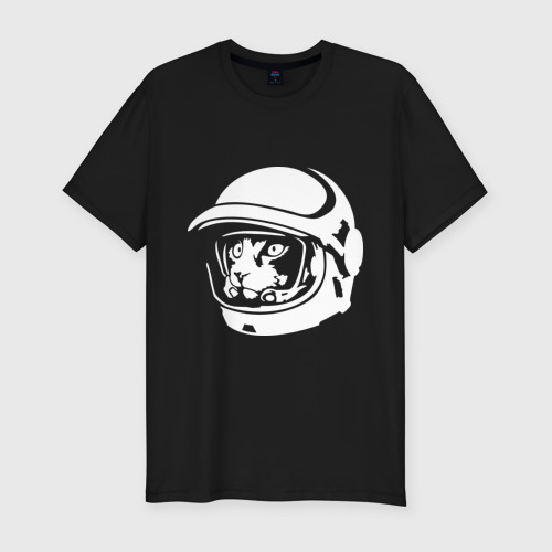 Мужская футболка хлопок Slim Кот космонавт, цвет черный