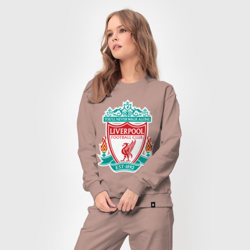 Женский костюм хлопок Liverpool logo, цвет пыльно-розовый - фото 5