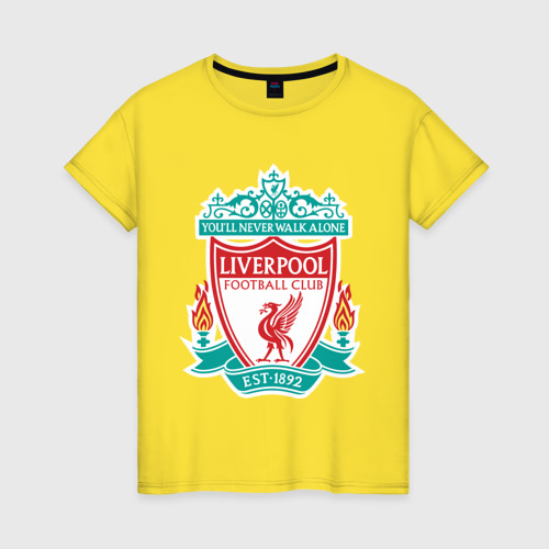 Женская футболка хлопок Liverpool logo, цвет желтый