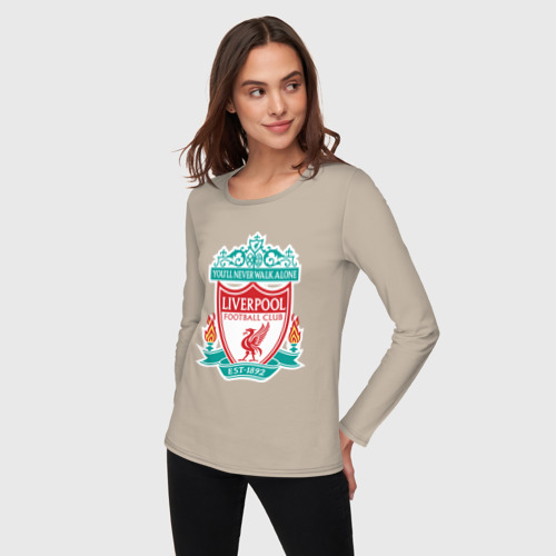 Женский лонгслив хлопок Liverpool logo, цвет миндальный - фото 3