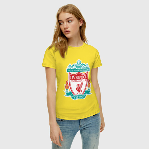 Женская футболка хлопок Liverpool logo, цвет желтый - фото 3