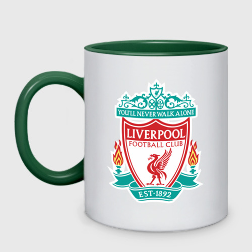 Кружка двухцветная Liverpool logo, цвет белый + зеленый