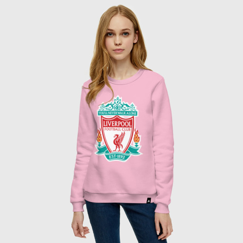 Женский свитшот хлопок Liverpool logo, цвет светло-розовый - фото 3