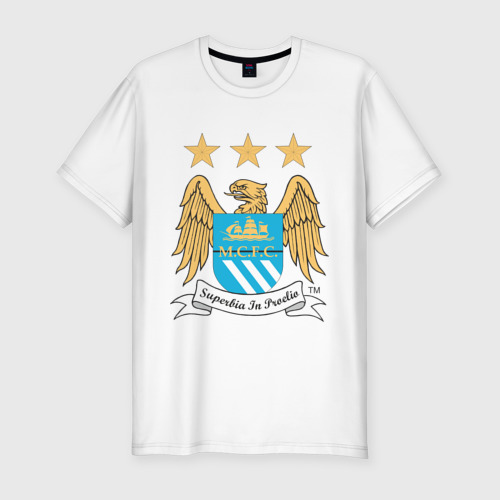Мужская приталенная футболка из хлопка с принтом Манчестер Сити, вид спереди №1