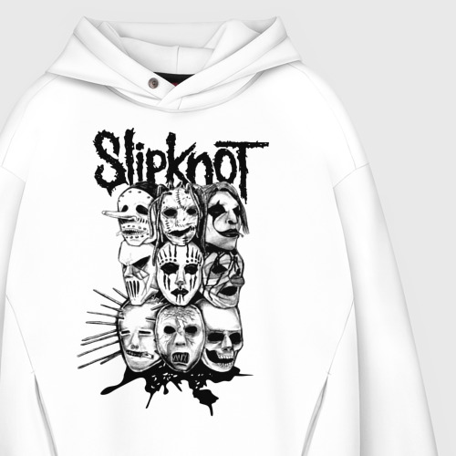 Мужское худи Oversize хлопок Slipknot black and white, цвет белый - фото 4