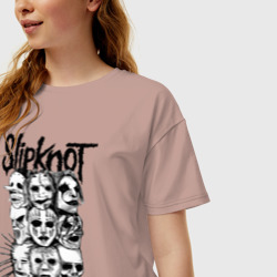 Женская футболка хлопок Oversize Slipknot black and white - фото 2