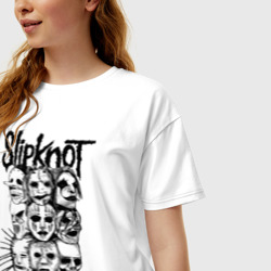 Женская футболка хлопок Oversize Slipknot black and white - фото 2