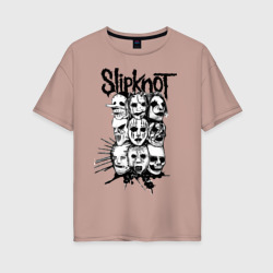 Женская футболка хлопок Oversize Slipknot black and white