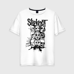 Женская футболка хлопок Oversize Slipknot black and white