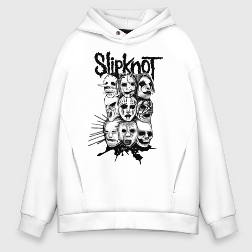 Мужское худи Oversize хлопок Slipknot black and white, цвет белый