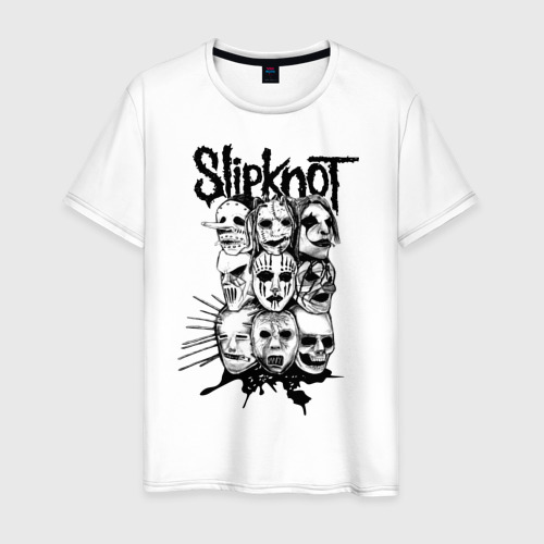 Мужская футболка хлопок Slipknot black and white, цвет белый