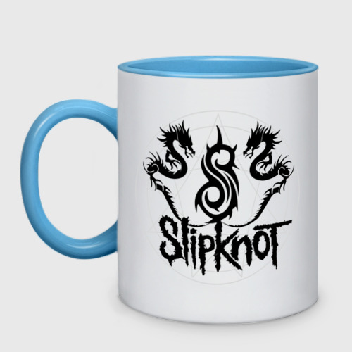 Кружка двухцветная Slipknot dragons logo, цвет белый + небесно-голубой