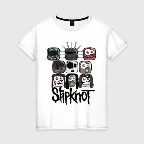 Женская футболка хлопок Slipknot masks, цвет белый