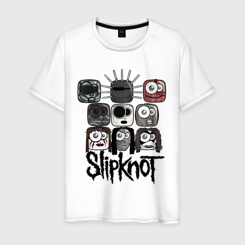 Мужская футболка из хлопка с принтом Slipknot masks, вид спереди №1