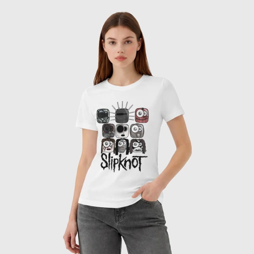 Женская футболка хлопок с принтом Slipknot masks, фото на моделе #1