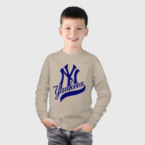 Детский лонгслив хлопок NY - Yankees, цвет миндальный - фото 3