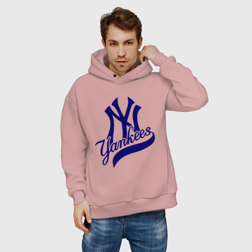 Мужское худи Oversize хлопок NY - Yankees, цвет пыльно-розовый - фото 3