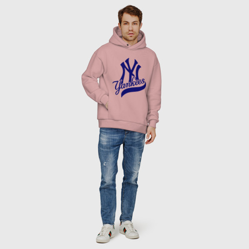 Мужское худи Oversize хлопок NY - Yankees, цвет пыльно-розовый - фото 6