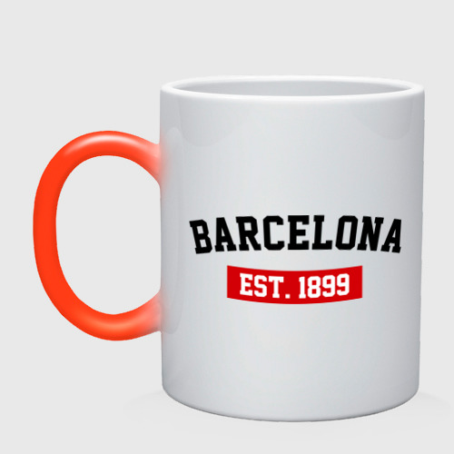 Кружка хамелеон FC Barcelona Est. 1899, цвет белый + красный