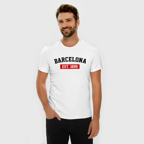 Мужская футболка хлопок Slim FC Barcelona Est. 1899, цвет белый - фото 3