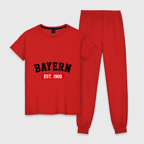 Женская пижама хлопок с принтом FC Bayern Est 1900, вид спереди #2