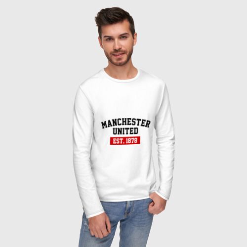 Мужской лонгслив хлопок FC Manchester United Est. 1878, цвет белый - фото 3