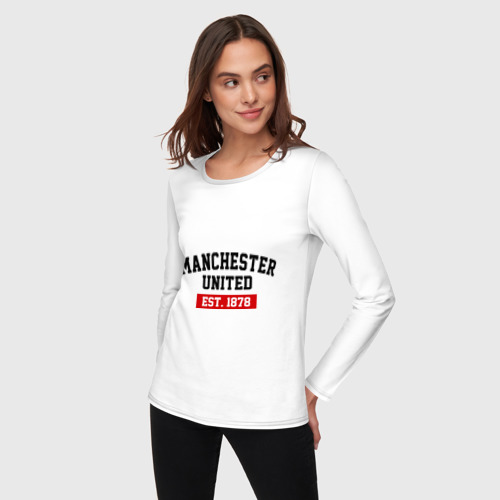 Женский лонгслив хлопок FC Manchester United Est. 1878, цвет белый - фото 3