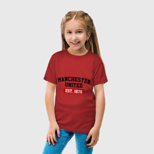 Детская футболка хлопок FC Manchester United Est. 1878, цвет красный - фото 5