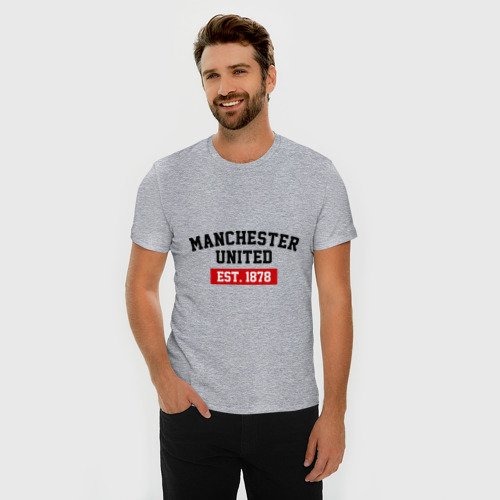 Мужская футболка хлопок Slim FC Manchester United Est. 1878, цвет меланж - фото 3