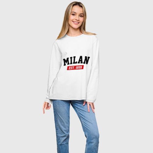 Женский лонгслив oversize хлопок FC Milan Est. 1899, цвет белый - фото 3