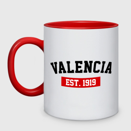 Кружка двухцветная FC Valencia Est. 1919, цвет белый + красный