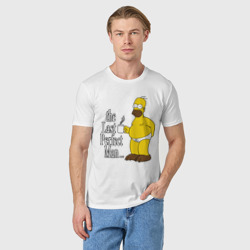 Футболка с принтом Homer The Last Perfect Man для мужчины, вид на модели спереди №2. Цвет основы: белый