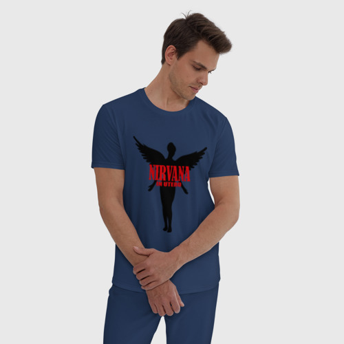 Мужская пижама хлопок Nirvana, цвет темно-синий - фото 3
