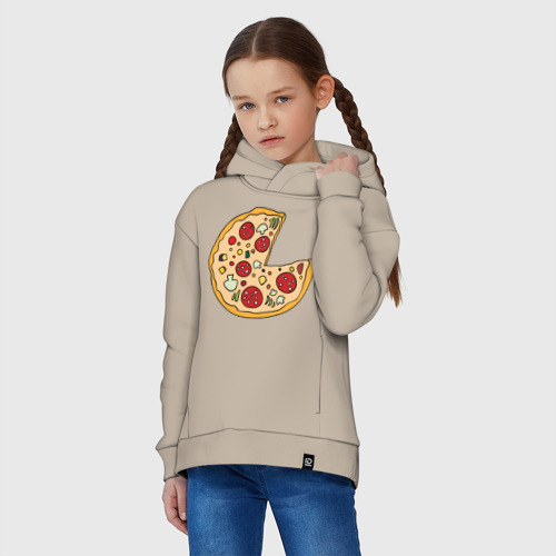 Детское худи Oversize хлопок Пицца парная, цвет миндальный - фото 3