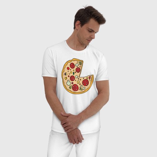 Мужская пижама хлопок Пицца парная, цвет белый - фото 3