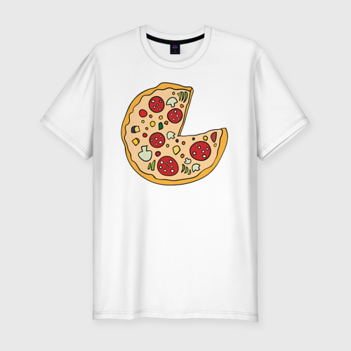 Мужская футболка приталенная из хлопка с принтом Пицца парная, вид спереди №1
