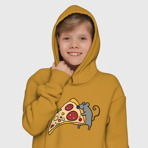 Детское худи Oversize хлопок Кусочек пиццы парная, цвет горчичный - фото 12