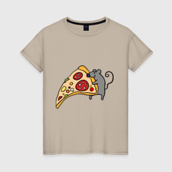 Женская футболка хлопок Кусочек пиццы парная
