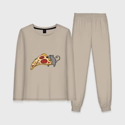 Женская пижама с лонгсливом хлопок Кусочек пиццы парная