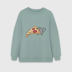 Женский свитшот oversize без начеса хлопок Кусочек пиццы парная