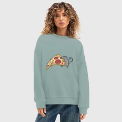 Женский свитшот oversize без начеса хлопок Кусочек пиццы парная - фото 2