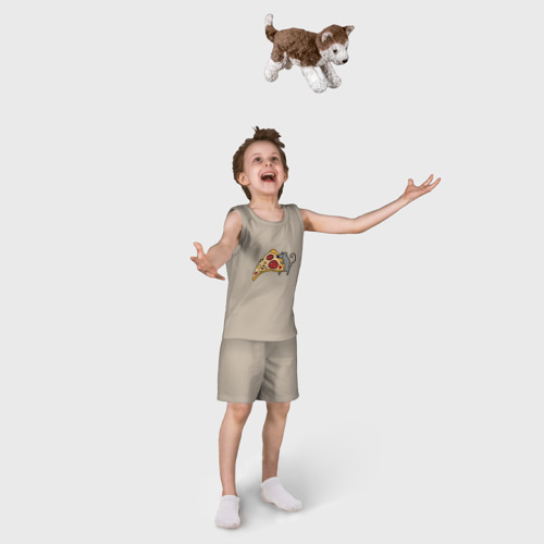 Детская пижама с шортами хлопок Кусочек пиццы парная, цвет миндальный - фото 5