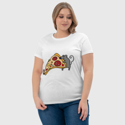 Футболка с принтом Кусочек пиццы парная для женщины, вид на модели спереди №4. Цвет основы: белый