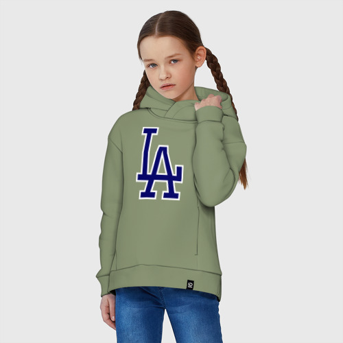 Детское худи Oversize хлопок Los Angeles Dodgers logo, цвет авокадо - фото 3