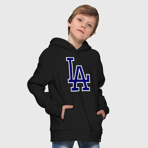 Детское худи Oversize хлопок Los Angeles Dodgers logo, цвет черный - фото 9