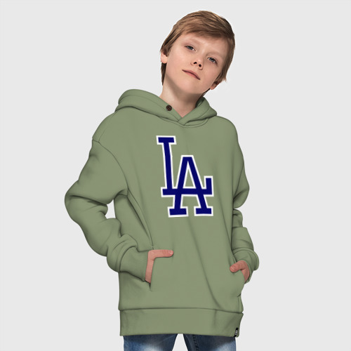 Детское худи Oversize хлопок Los Angeles Dodgers logo, цвет авокадо - фото 9